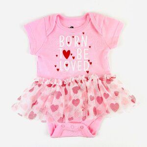 Pink Valentine Tutu Bodysuit for Newborn Baby with Red Hearts SZ Newborn